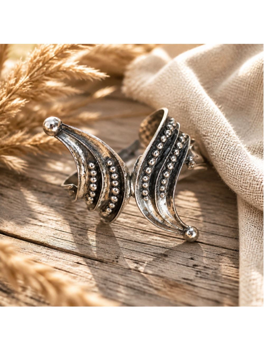 Rare Unique Vintage Silver Tone Statement Cuff Bracelet Boho Revival Festival